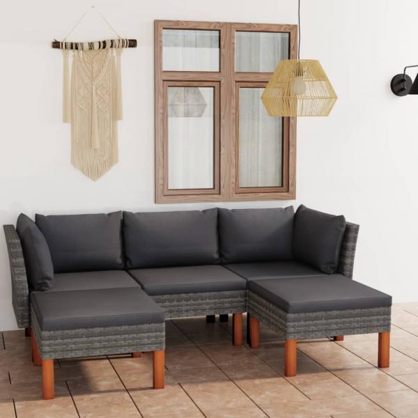 ARDEBO.de - 5-tlg. Garten-Lounge-Set mit Kissen Poly Rattan Grau