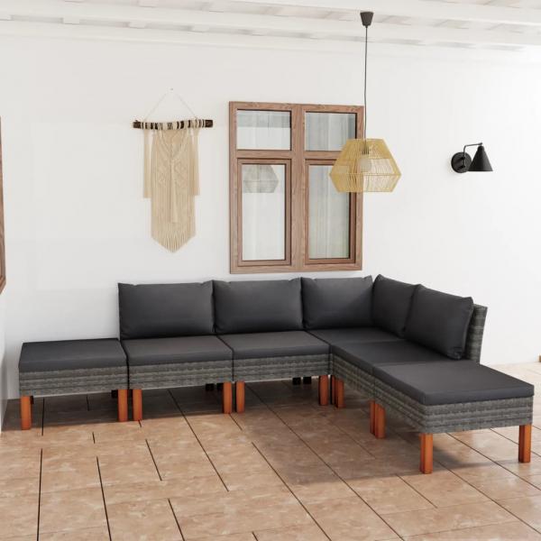 ARDEBO.de - 6-tlg. Garten-Lounge-Set mit Kissen Poly Rattan Grau