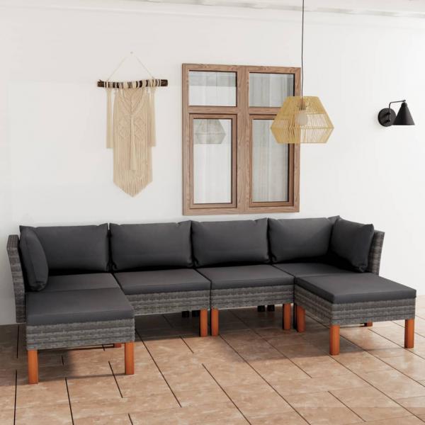 ARDEBO.de - 6-tlg. Garten-Lounge-Set mit Kissen Poly Rattan Grau