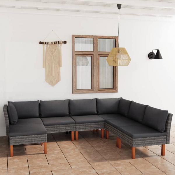 ARDEBO.de - 7-tlg. Garten-Lounge-Set mit Kissen Poly Rattan Grau