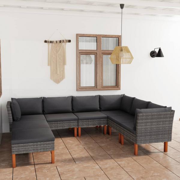 ARDEBO.de - 8-tlg. Garten-Lounge-Set mit Kissen Poly Rattan Grau