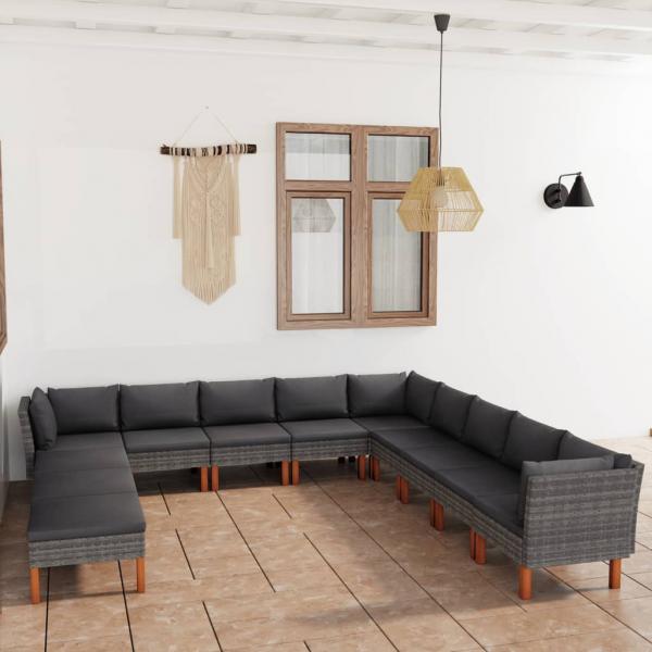 ARDEBO.de - 12-tlg. Garten-Lounge-Set mit Kissen Poly Rattan Grau