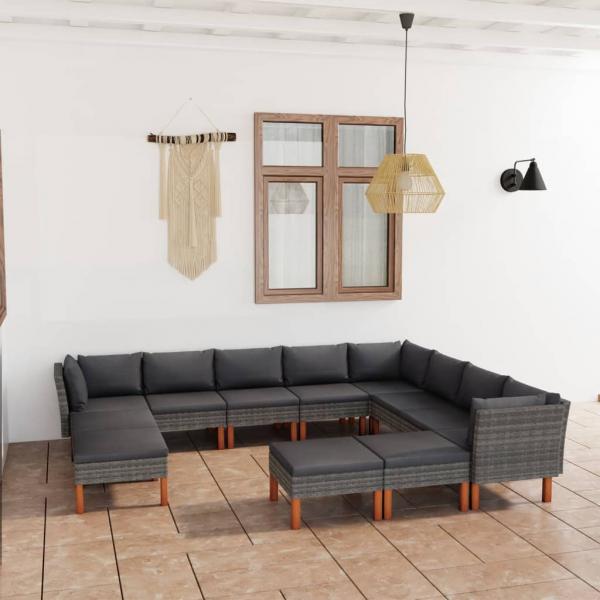 ARDEBO.de - 12-tlg. Garten-Lounge-Set mit Kissen Poly Rattan Grau