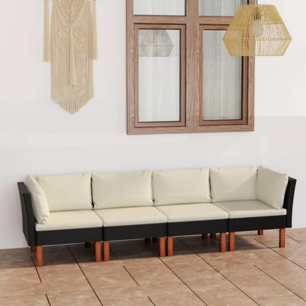 ARDEBO.de - 4-Sitzer-Gartensofa mit Kissen Schwarz Poly Rattan