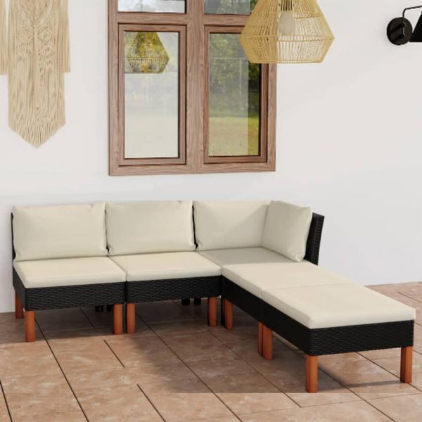 ARDEBO.de - 5-tlg. Garten-Lounge-Set mit Kissen Poly Rattan Schwarz