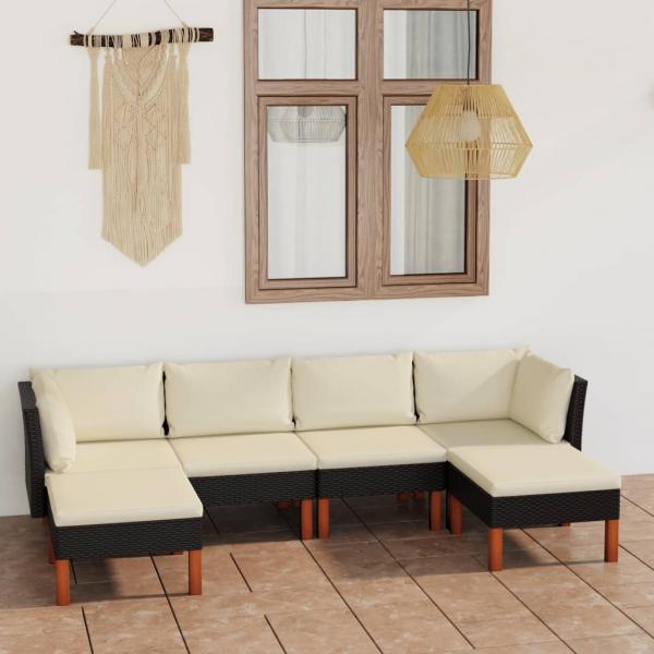 ARDEBO.de - 6-tlg. Garten-Lounge-Set mit Kissen Poly Rattan Schwarz