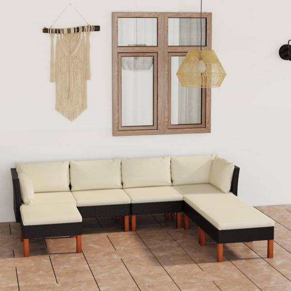 ARDEBO.de - 7-tlg. Garten-Lounge-Set mit Kissen Poly Rattan Schwarz