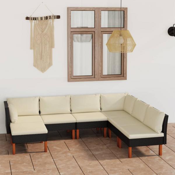 ARDEBO.de - 7-tlg. Garten-Lounge-Set mit Kissen Poly Rattan Schwarz