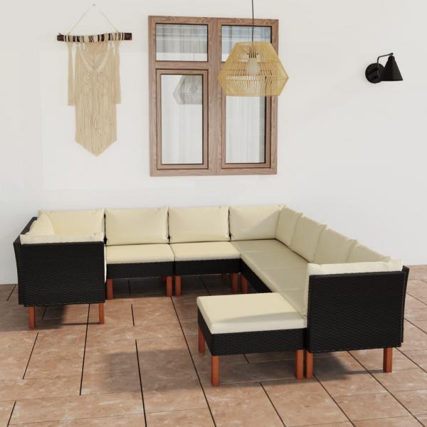 ARDEBO.de - 9-tlg. Garten-Lounge-Set mit Kissen Poly Rattan Schwarz