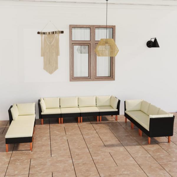 ARDEBO.de - 10-tlg. Garten-Lounge-Set mit Kissen Poly Rattan Schwarz