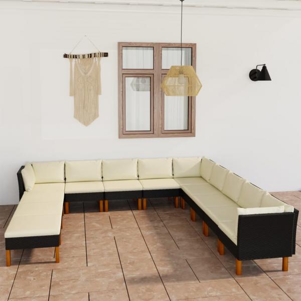 ARDEBO.de - 12-tlg. Garten-Lounge-Set mit Kissen Poly Rattan Schwarz