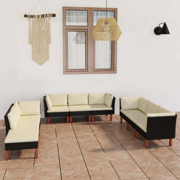 ARDEBO.de - 9-tlg. Garten-Lounge-Set mit Kissen Poly Rattan Schwarz