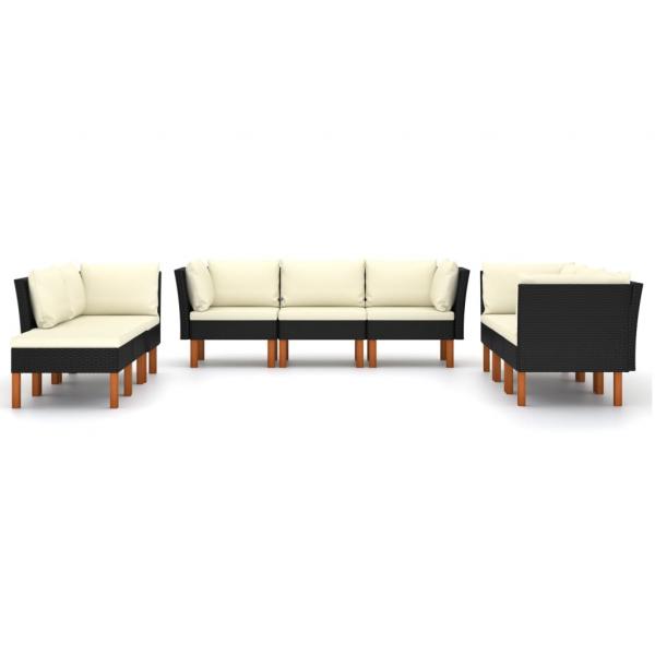 9-tlg. Garten-Lounge-Set mit Kissen Poly Rattan Schwarz