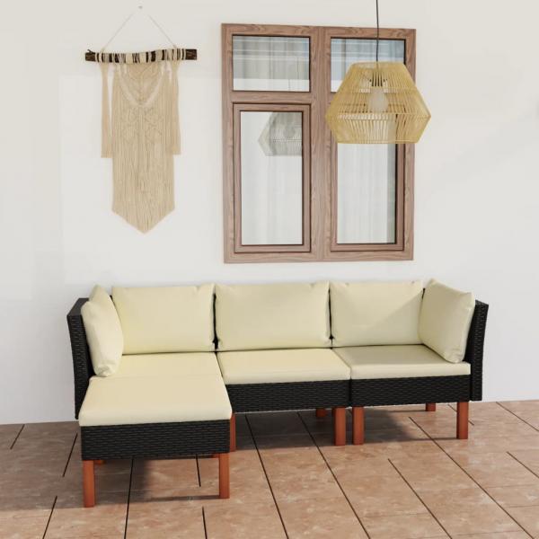 ARDEBO.de - 4-tlg. Garten-Lounge-Set mit Kissen Poly Rattan Schwarz