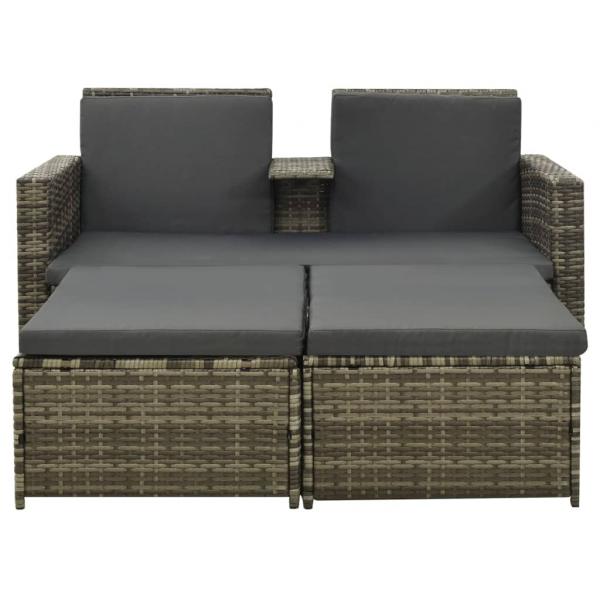 3-tlg. Garten-Lounge-Set mit Auflagen Poly Rattan Grau