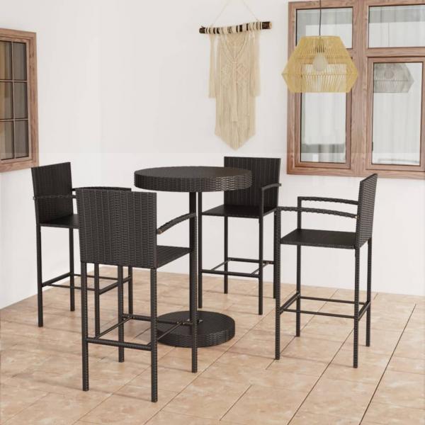 ARDEBO.de - 5-tlg. Gartenbar-Set Poly Rattan Schwarz