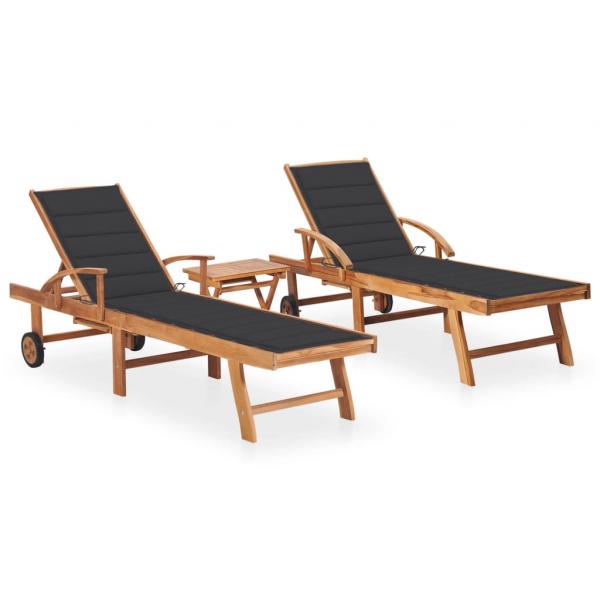 ARDEBO.de - Sonnenliegen 2 Stk. mit Tisch und Auflagen Massivholz Teak