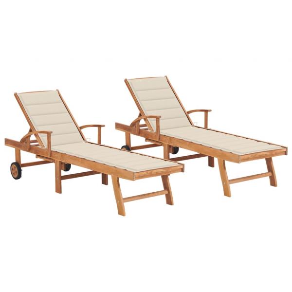 ARDEBO.de - Sonnenliegen 2 Stk. mit Creme Auflagen Massivholz Teak