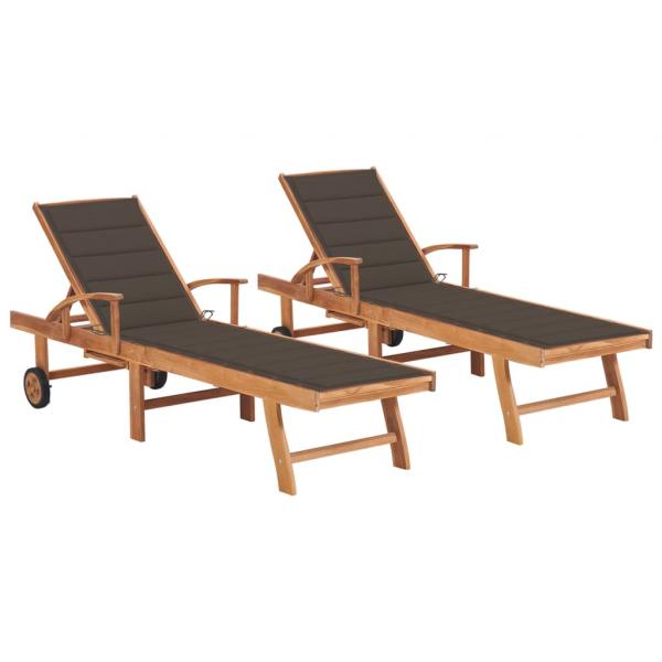 ARDEBO.de - Sonnenliegen 2 Stk. mit Auflagen Taupe Massivholz Teak