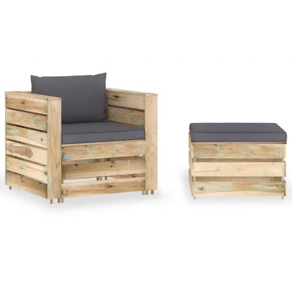 ARDEBO.de - 2-tlg. Garten-Lounge-Set mit Kissen Grün Imprägniertes Holz