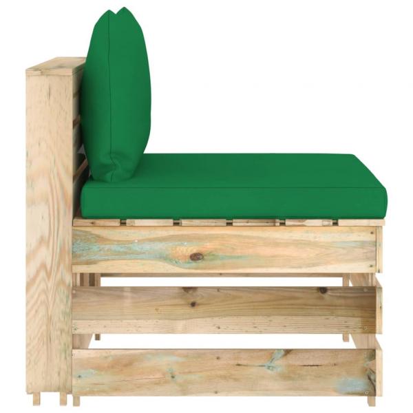 Modulares Mittelsofa mit Kissen Grün Imprägniertes Holz