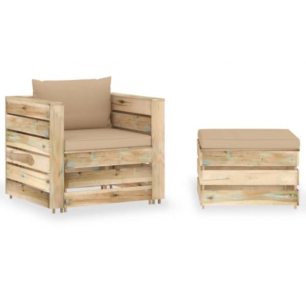 ARDEBO.de - 2-tlg. Garten-Lounge-Set mit Kissen Grün Imprägniertes Holz