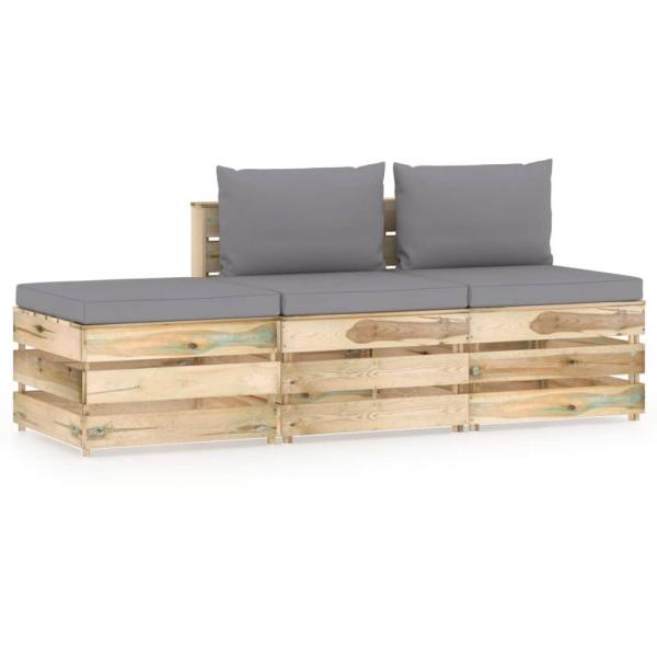 ARDEBO.de - 3-tlg. Garten-Lounge-Set mit Kissen Grün Imprägniertes Holz