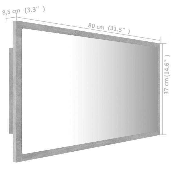 LED-Badspiegel Betongrau 80x8,5x37 cm Acryl