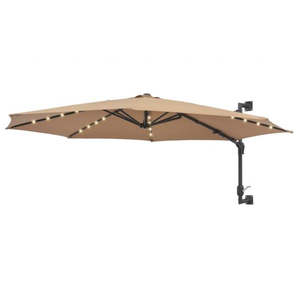 ARDEBO.de - Sonnenschirm Wandmontage mit LEDs und Metallmast 300 cm Taupe