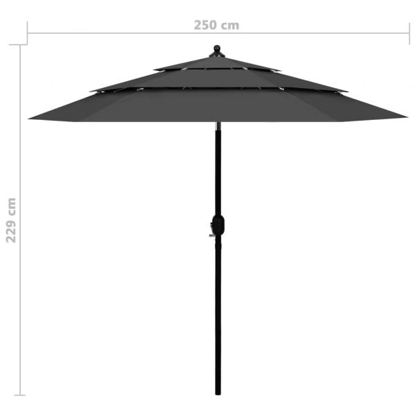 Sonnenschirm mit Aluminium-Mast 3-lagig Anthrazit 2,5 m