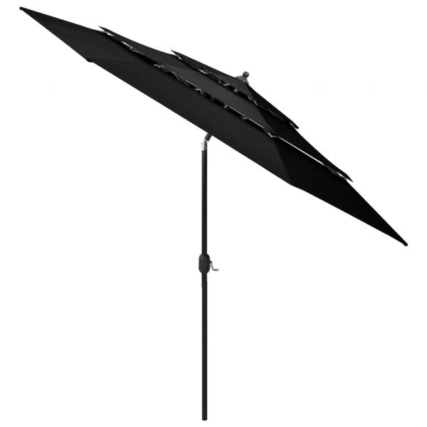 Sonnenschirm mit Aluminium-Mast 3-lagig Schwarz 3 m