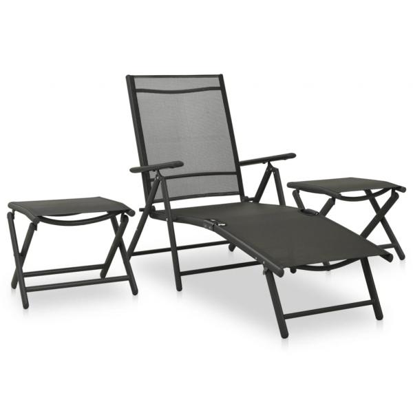 ARDEBO.de - 3-tlg. Garten-Lounge-Set Textilene und Aluminium Schwarz