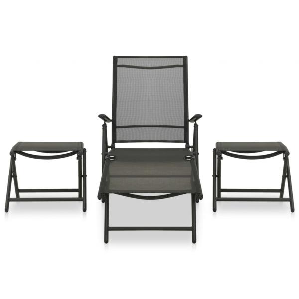 3-tlg. Garten-Lounge-Set Textilene und Aluminium Schwarz