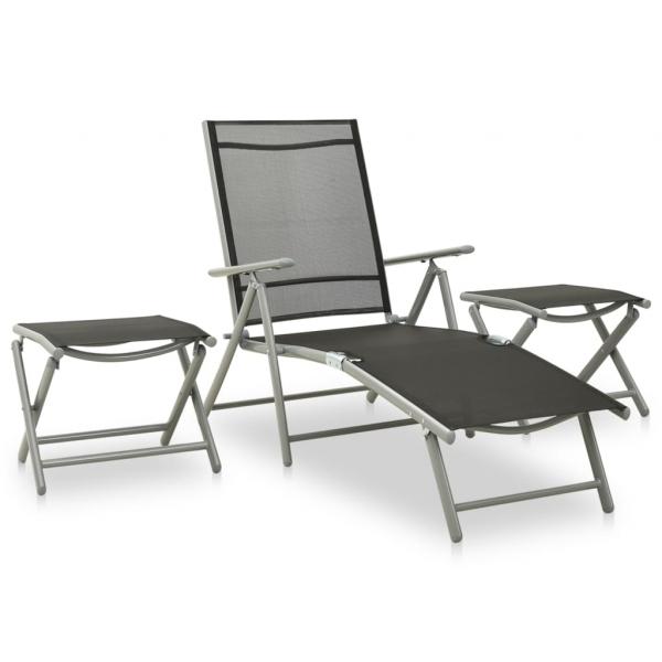 ARDEBO.de - 3-tlg. Garten-Lounge-Set Textilene und Aluminium Silbern