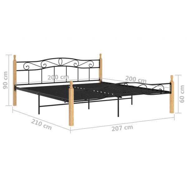 Bettgestell Schwarz Metall und Massivholz Eiche 200x200 cm