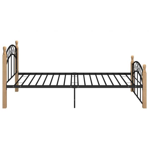 Bettgestell Schwarz Metall und Massivholz Eiche 100x200 cm 