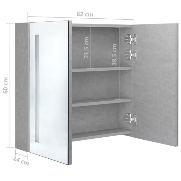 LED-Bad-Spiegelschrank Betongrau 62x14x60 cm