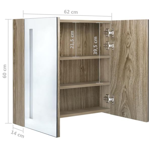 LED-Bad-Spiegelschrank Eichenoptik 62x14x60 cm