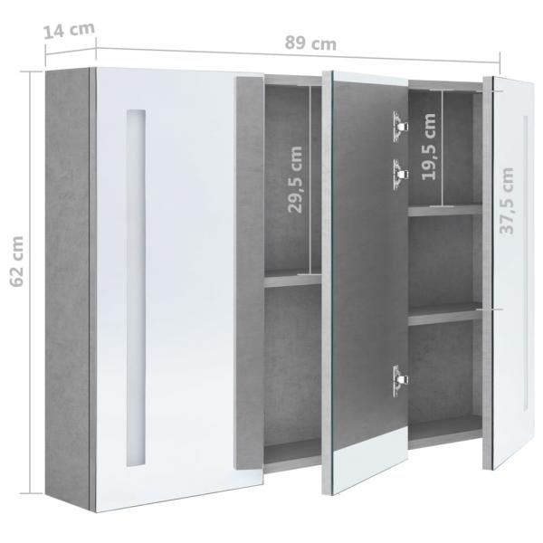 LED-Spiegelschrank fürs Bad Betongrau 89x14x62 cm