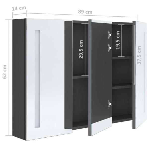 LED-Spiegelschrank fürs Bad 89x14x62 cm Grau