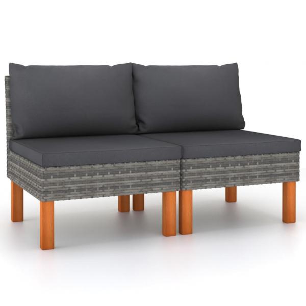 ARDEBO.de - Mittelsofas 2 Stk. Poly Rattan und Eukalyptus Massivholz