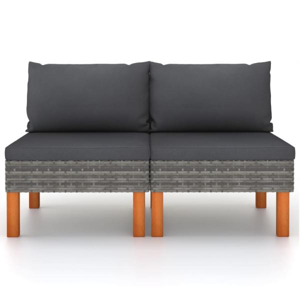 Mittelsofas 2 Stk. Poly Rattan und Eukalyptus Massivholz