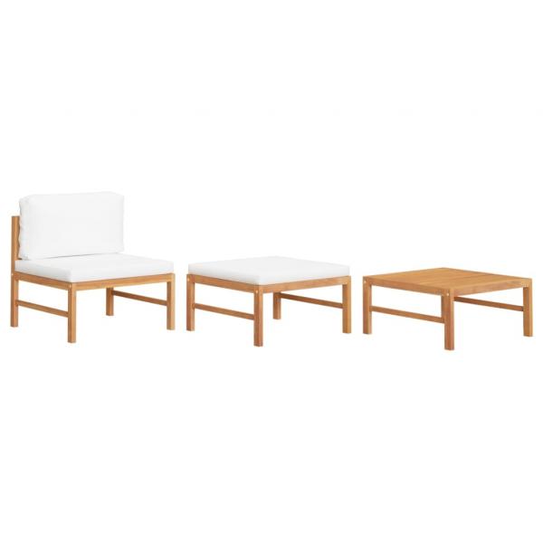 ARDEBO.de - 3-tlg. Garten-Lounge-Set mit Creme Kissen Teakholz