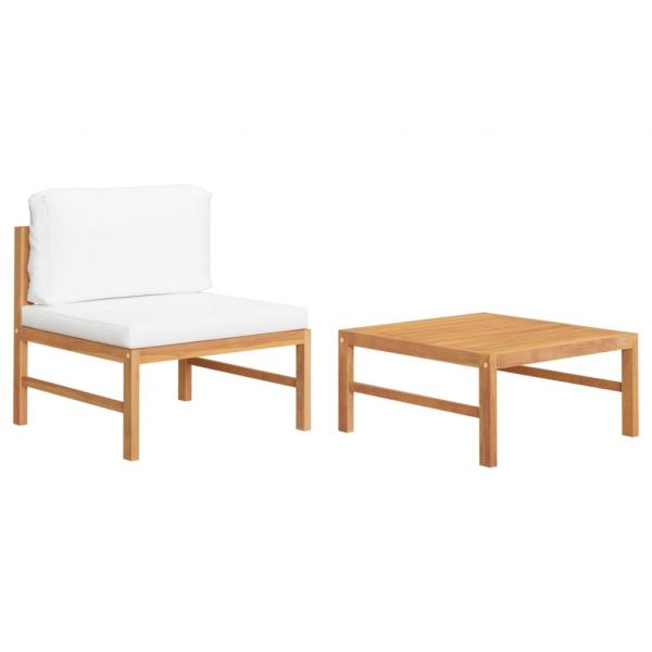 ARDEBO.de - 2-tlg. Garten-Lounge-Set mit Creme Kissen Teakholz