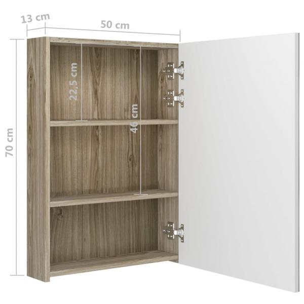 LED-Spiegelschrank fürs Bad Weiß und Eichen-Optik 50x13x70 cm