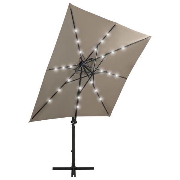 Ampelschirm mit Mast und LED-Beleuchtung Taupe 250 cm