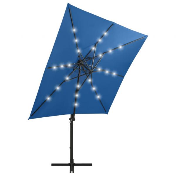 Ampelschirm mit Mast und LED-Beleuchtung Azurblau 250 cm