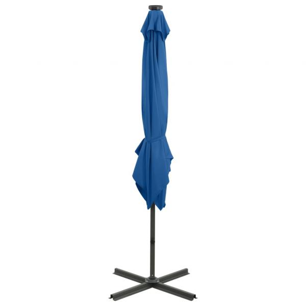 Ampelschirm mit Mast und LED-Beleuchtung Azurblau 250 cm