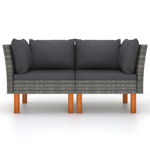 Ecksofas 2 Stk. Poly Rattan und Eukalyptus Massivholz