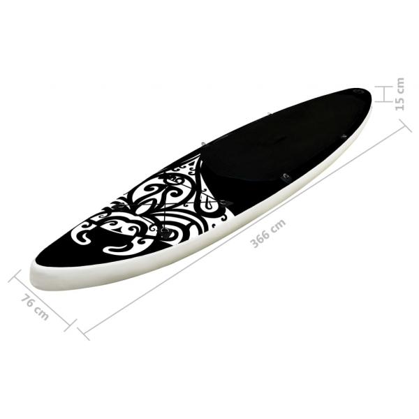 SUP-Board-Set Aufblasbar 366x76x15 cm Schwarz